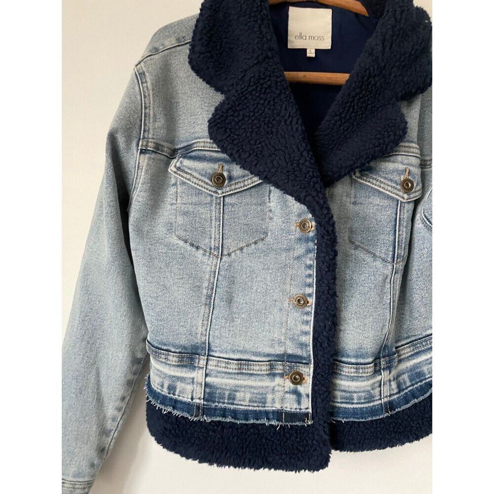 Ella Moss Sherpa Lined Denim 90s Y2K Acid Washed Retro Jean Jacket Large $90 - Picture 7 of 10